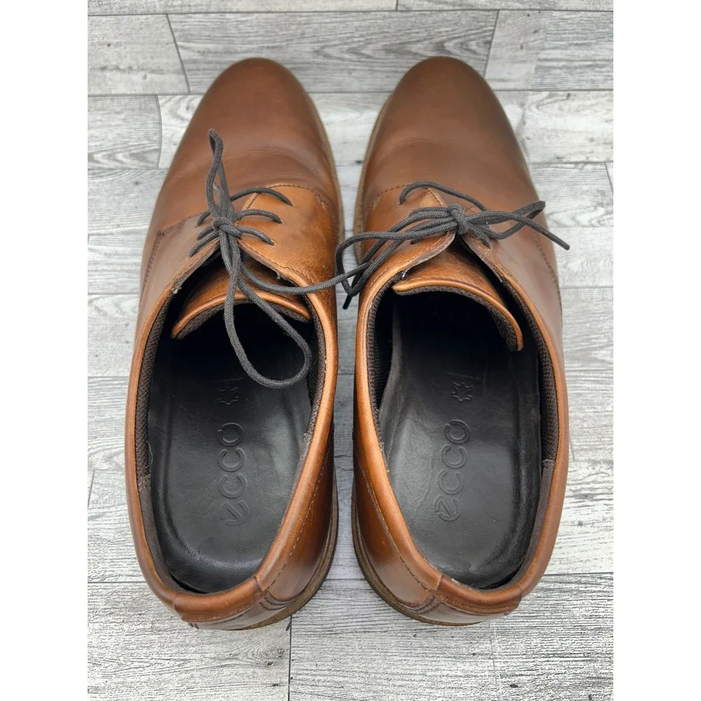 ECCO Mens Brown Leather Plain Toe Derby Dress Shoes Shock Point Size‎ 47 US 13.5